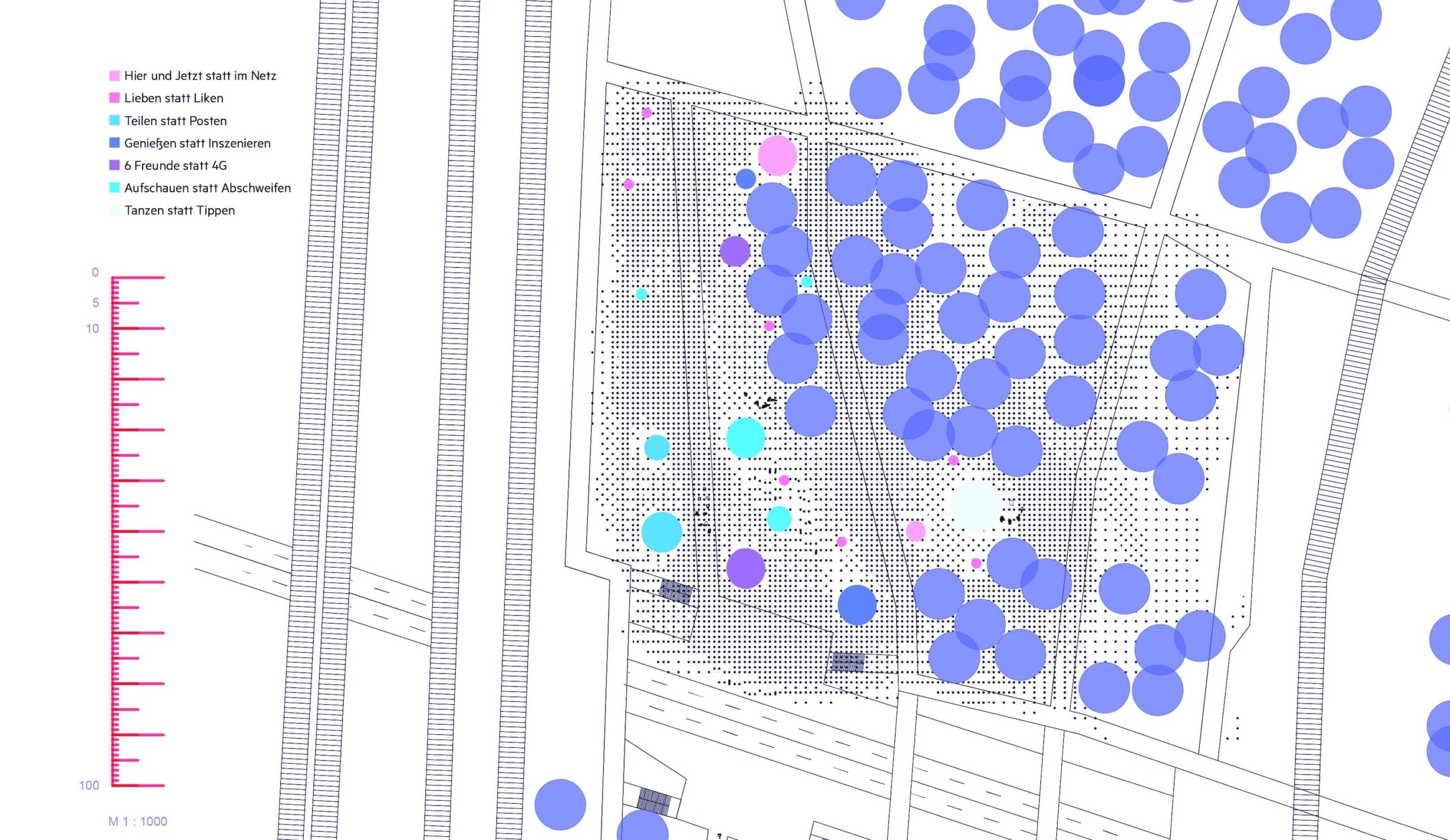 Architectural plan for Gleisdreieckpark showcasing different analouge areas