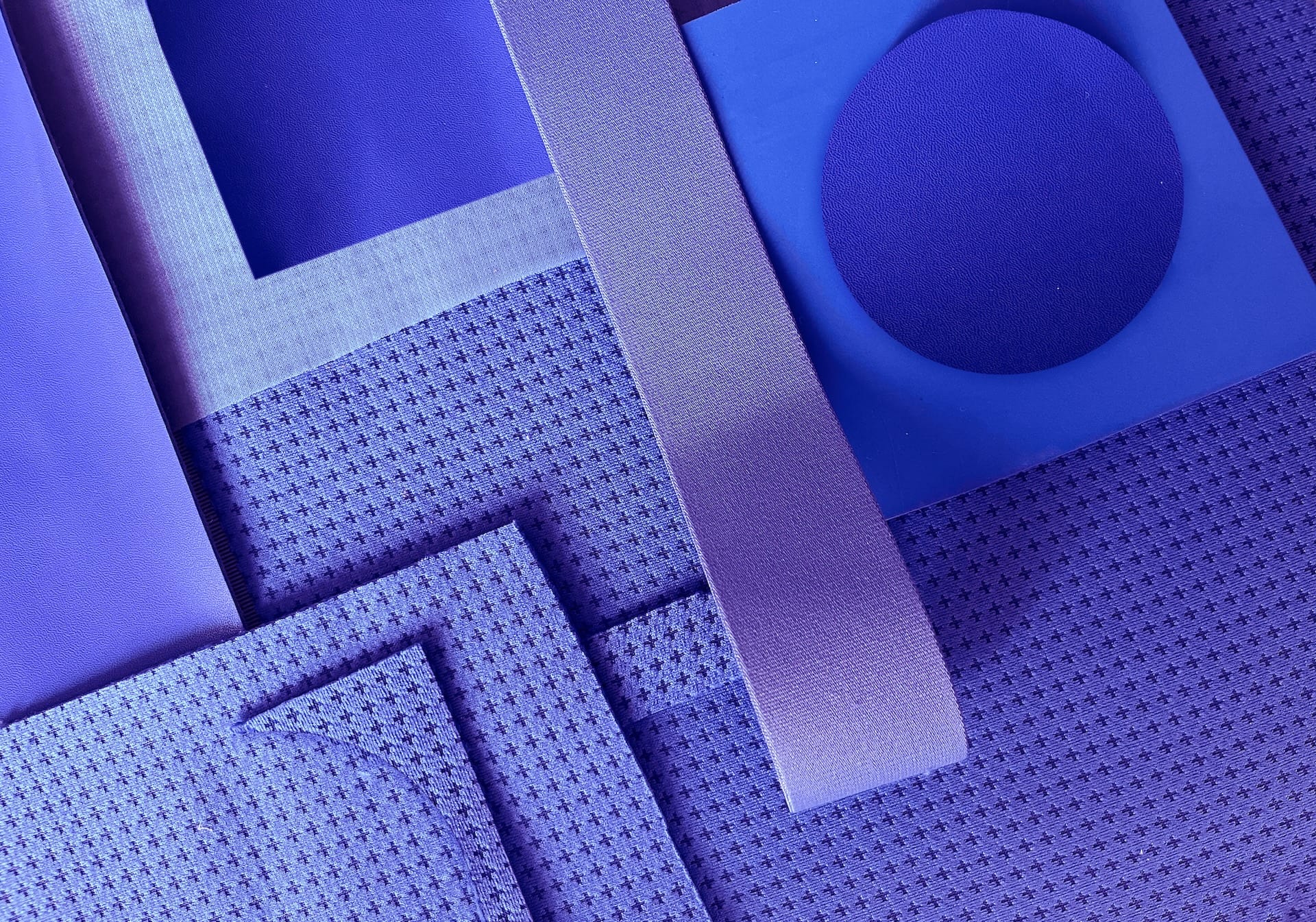 Experimental material study by Comat Studio with textiles and structures in blue tones