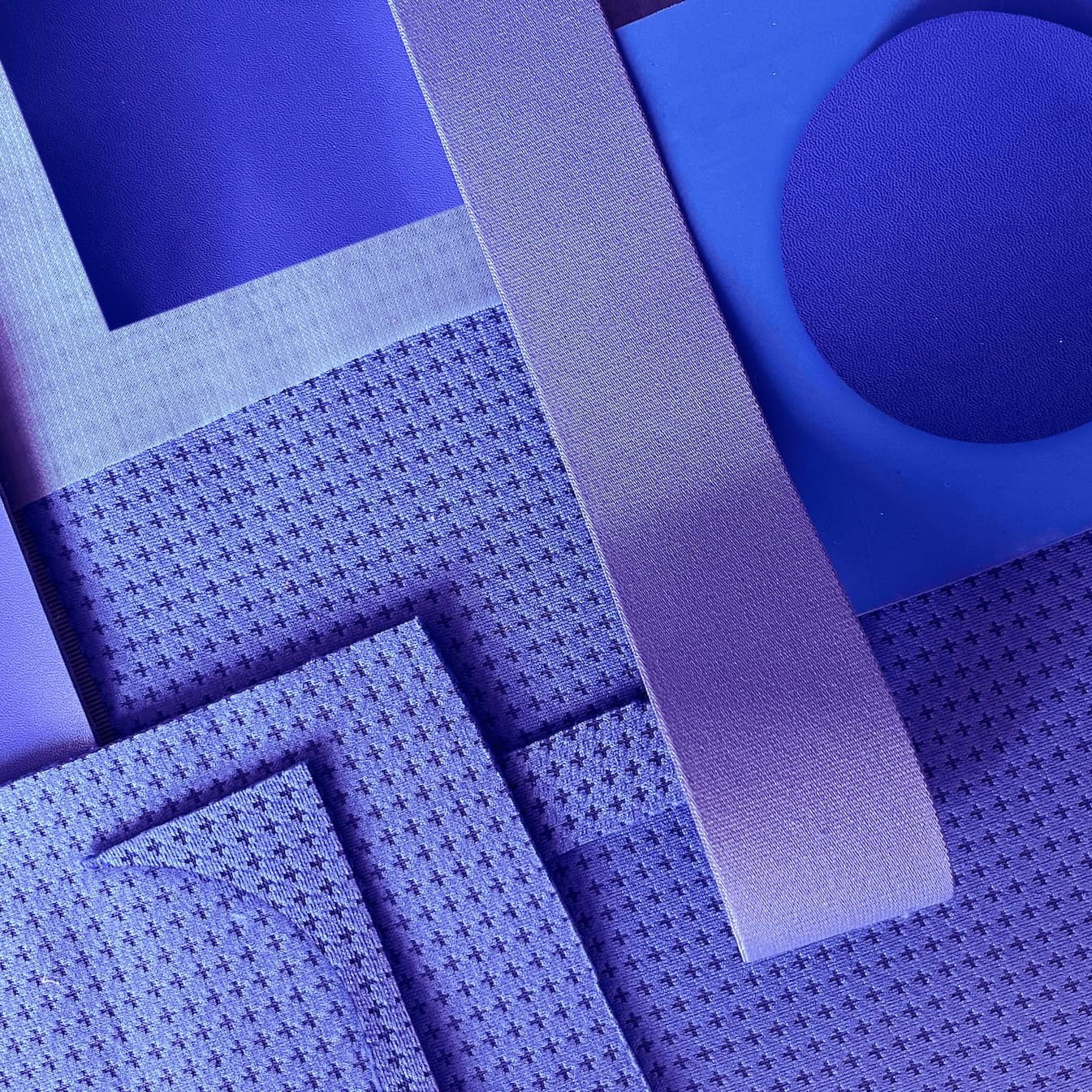 Experimental material study by Comat Studio with textiles and structures in blue tones